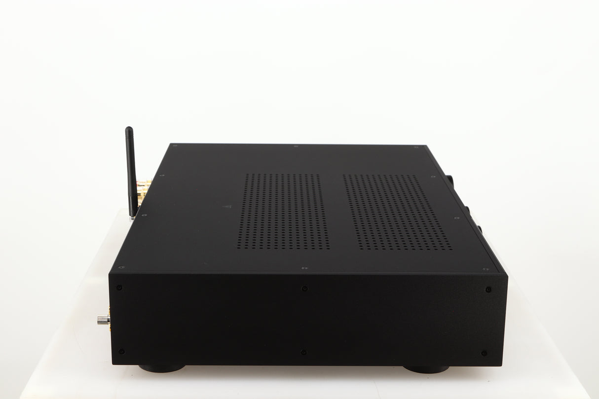 Left side view of a used Audiolab 9000A Integrated Amplifier in a black finish