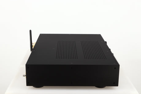 Left side view of a used Audiolab 9000A Integrated Amplifier in a black finish