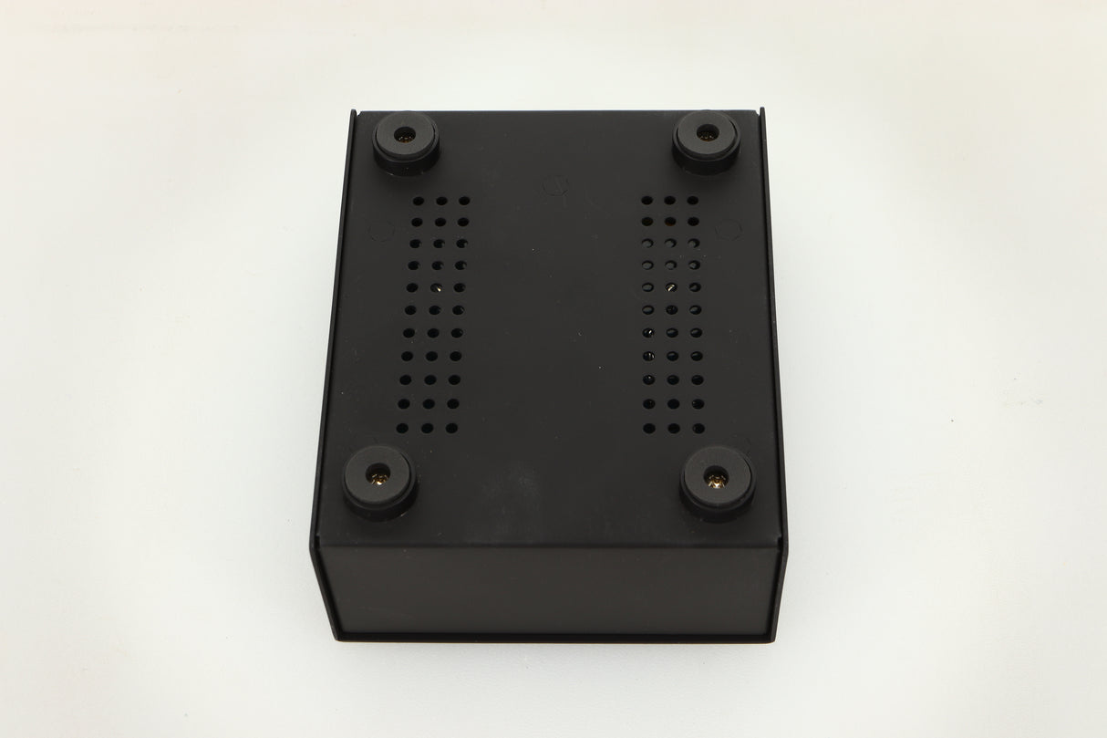 Bottom view of a used Audiolab DC Block Mains Filter in Black finish
