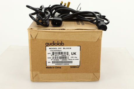 Box of a used Audiolab DC Block Mains Filter in Black finish