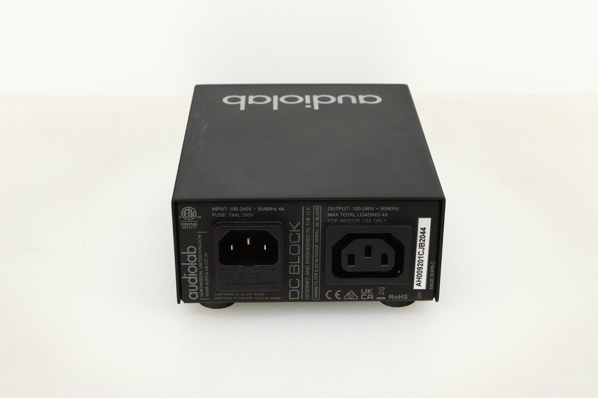 Rear view of a used Audiolab DC Block Mains Filter in Black finish