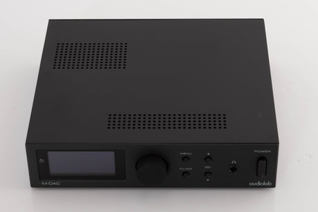 Top of a used Audiolab M-DAC Digital Analogue Converter in a Black finish