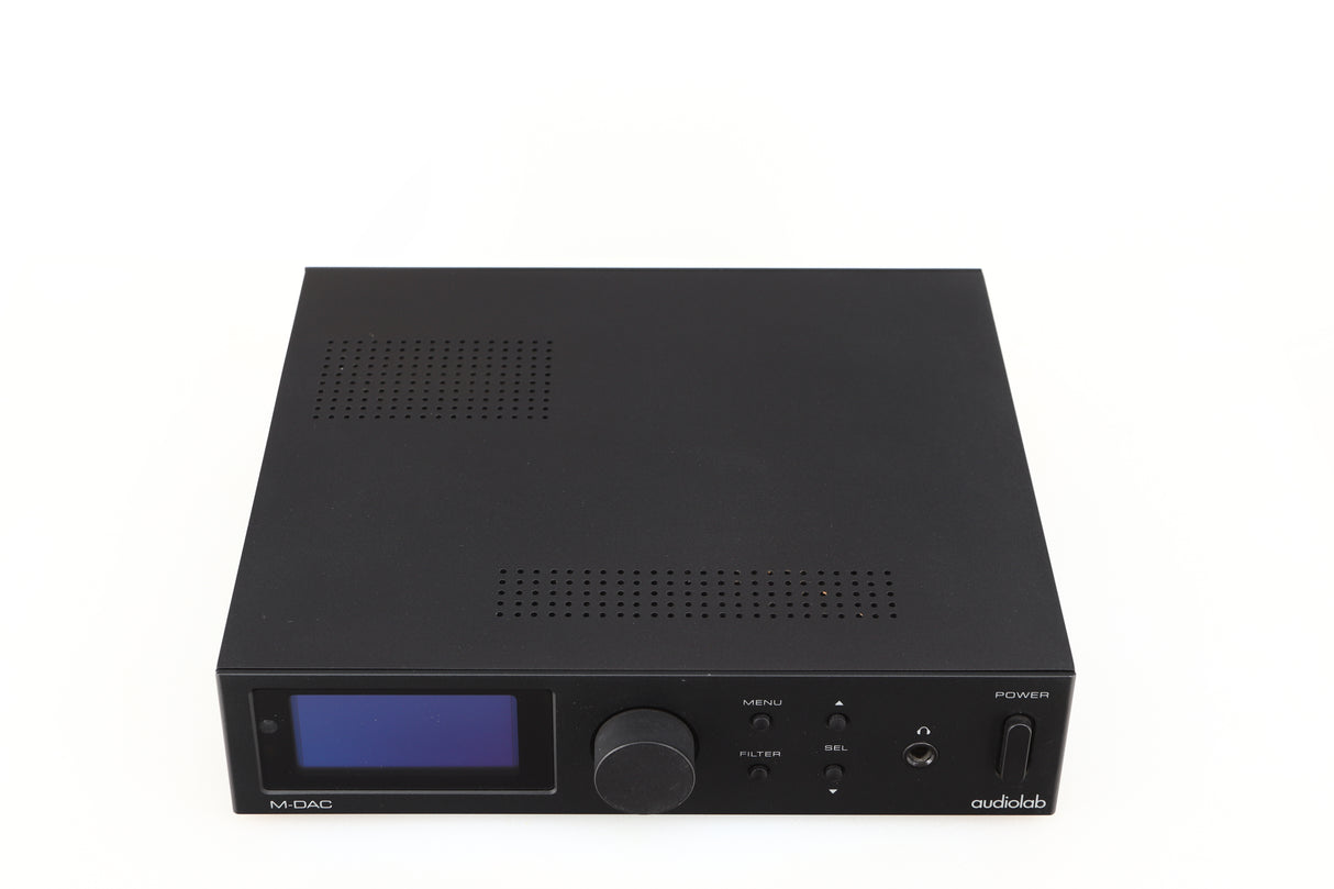 Top of a used Audiolab M-DAC Digital Analogue Converter in a black finish