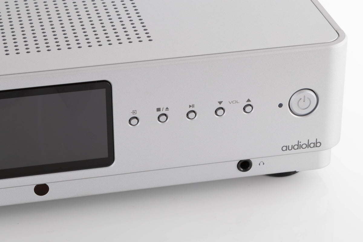 Close up view of a used Audiolab Omnia Integrated Streaming System in Silver