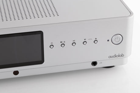 Close up view of a used Audiolab Omnia Integrated Streaming System in Silver