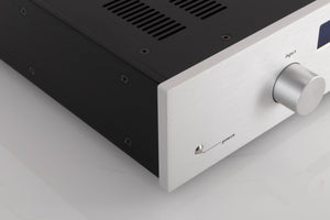 Front left corner of a used Audionet SAM Integrated Amplifier in a Silver finish