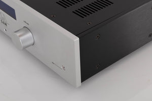 Front right corner of a used Audionet SAM Integrated Amplifier in a Silver finish