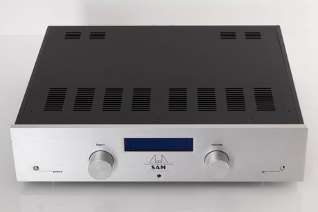 Top of a used Audionet SAM Integrated Amplifier in a Silver finish