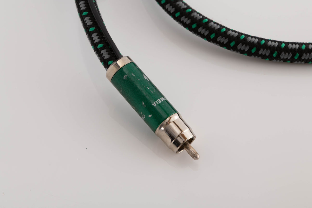 Close up view of a used Audioquest Columbia RCA-RCA 1.0m Interconnect Cable