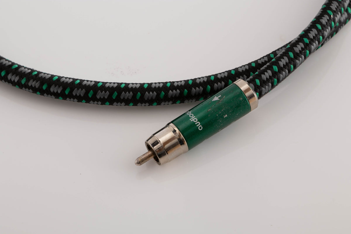 Close up view of a used Audioquest Columbia RCA-RCA 1.0m Interconnect Cable