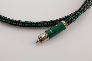 Close up view of a used Audioquest Columbia RCA-RCA 1.0m Interconnect Cable