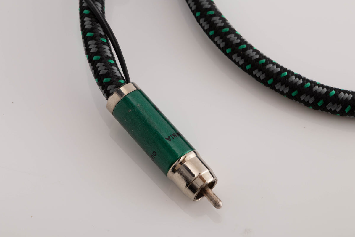 Close up view of a used Audioquest Columbia RCA-RCA 1.0m Interconnect Cable