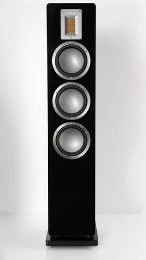 Front view of a used Audiovector QR5 Floorstanding Speaker in a Gloss Black finish