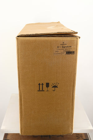 Box of a used Audiovector R1 Signature Standmount Speaker in Walnut finish 