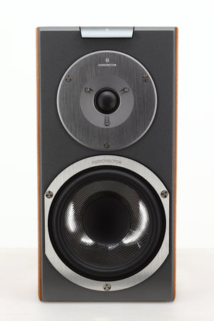 Front view of a used Audiovector R1 Signature Standmount Speaker in Walnut finish 