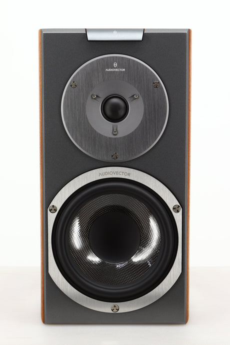 Front view of a used Audiovector R1 Signature Standmount Speaker in Walnut finish 