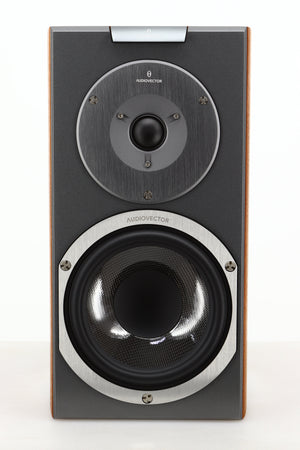 Front view of a used Audiovector R1 Signature Standmount Speaker in Walnut finish 