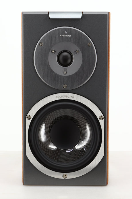 Front view of a used Audiovector R1 Signature Standmount Speaker in Walnut finish 