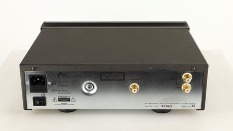 Rear view of a used AVI Laboratories S2000MC CD Player showing Mains Input and Phono Outputs