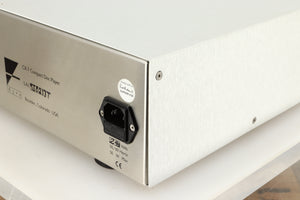 Rear right corner view of a used Ayre CX-7 CD Player in silver finish 