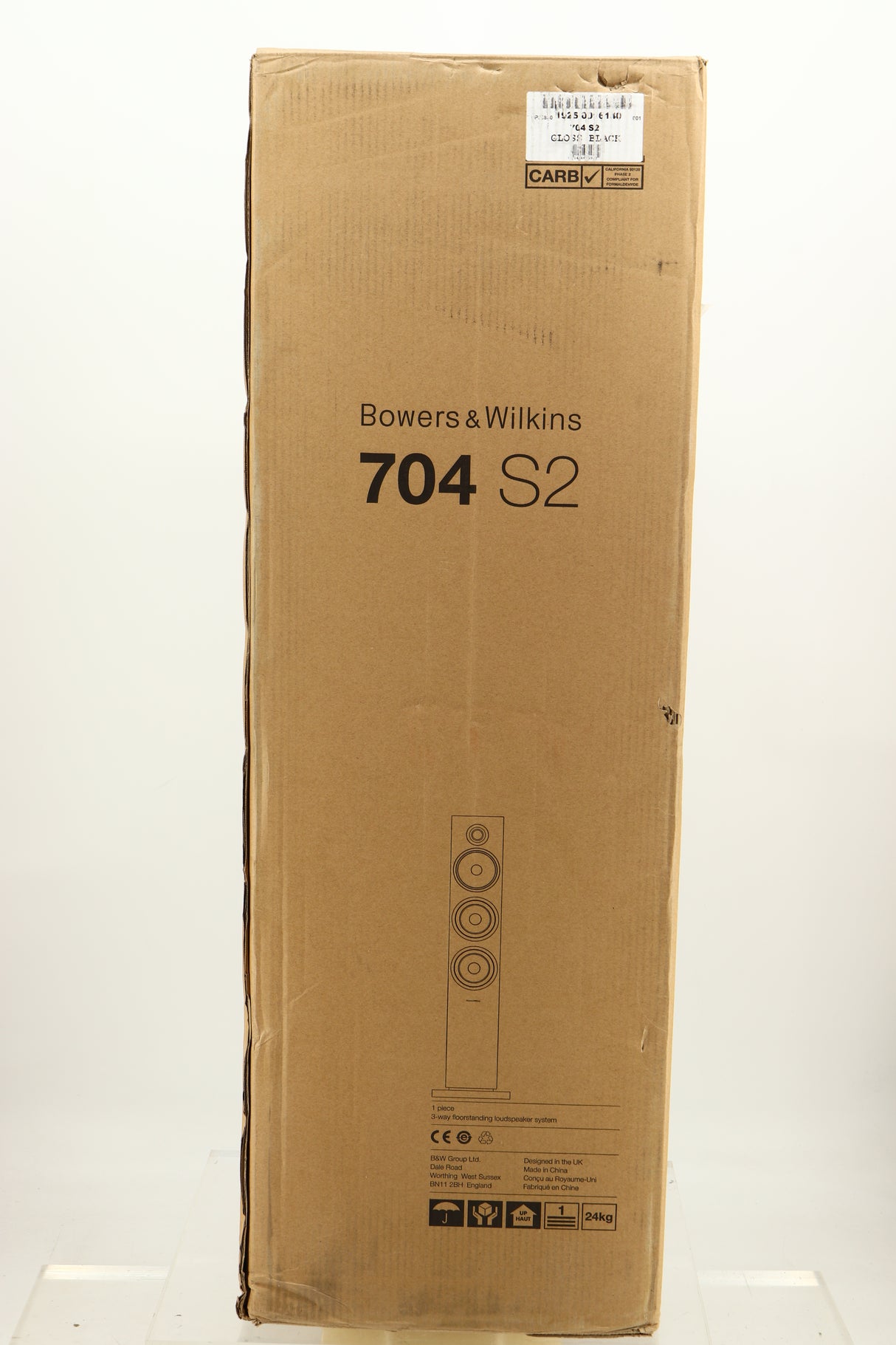 Box of a used B&W 704 S2 Floorstanding Speakers in Gloss Black 