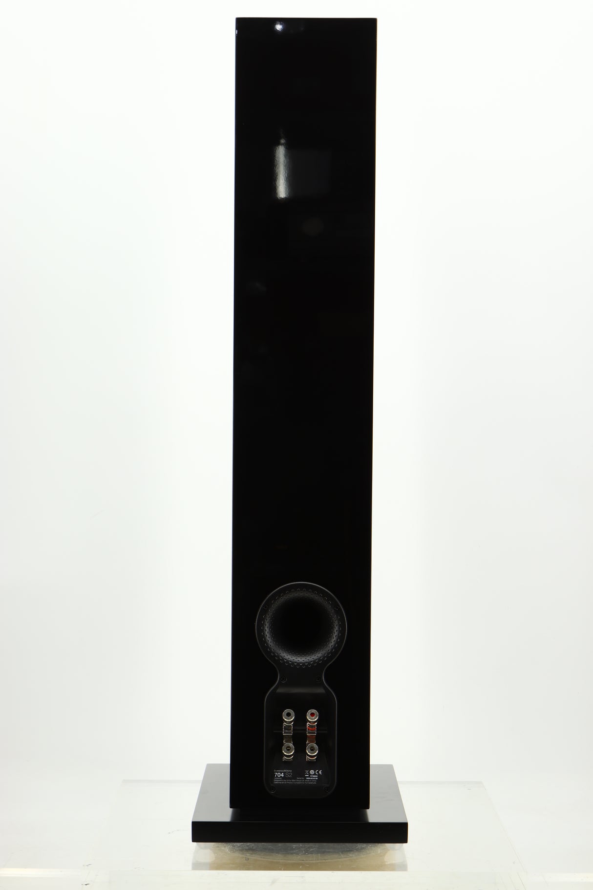 Rear view of a used B&W 704 S2 Floorstanding Speakers in Gloss Black 