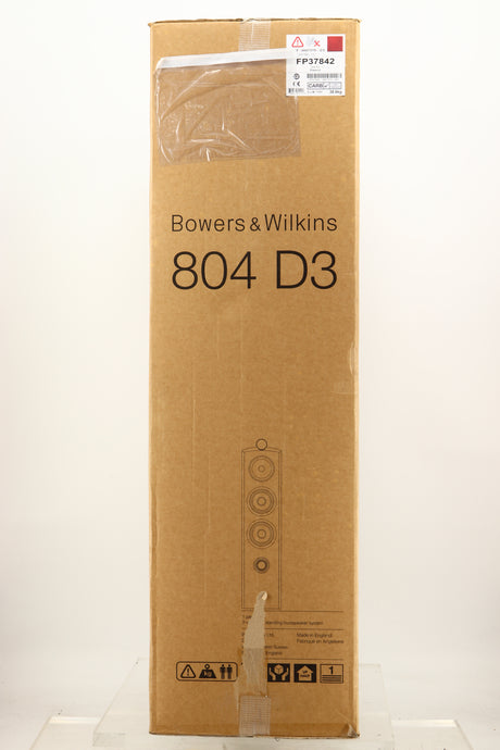 Box of a used B&W 804 D3 Floorstanding Speakers in Rosenut finish 