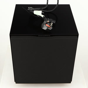Top of a used B&W ASW10CM Subwoofer in a gloss black finish showing Mains Cable