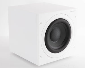 Front left corner of a used B&W ASW608 Subwoofer in a Matt White finish