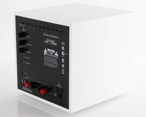 Rear left corner of a used B&W ASW608 Subwoofer in a Matt White finish