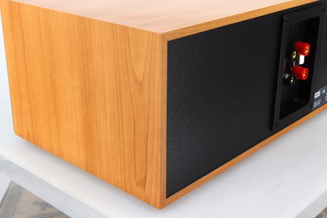 Rear left corner view of a used B&W CC6 S2 Centre Speaker in Cherry finish 