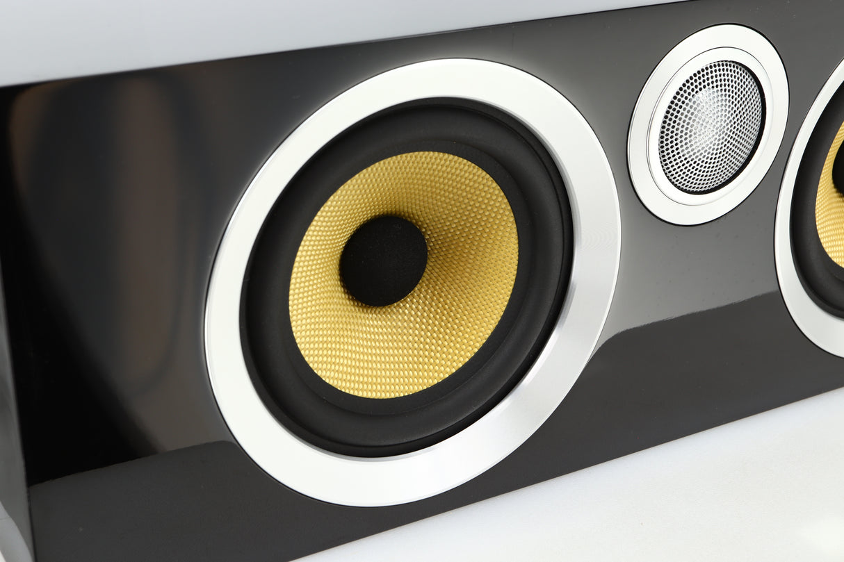 Close up view of a used B&W CM Centre S2 Centre Speaker in Gloss Black finish 
