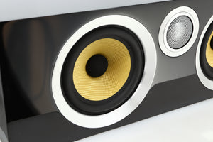 Close up view of a used B&W CM Centre S2 Centre Speaker in Gloss Black finish 