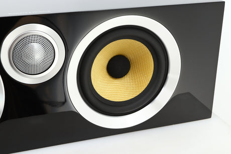 Close up view of a used B&W CM Centre S2 Centre Speaker in Gloss Black finish 