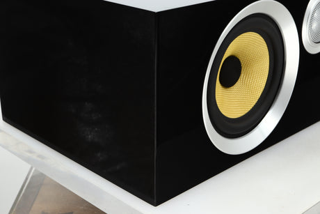 Front left corner view of a used B&W CM Centre S2 Centre Speaker in Gloss Black finish 