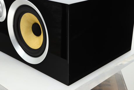Front right corner view of a used B&W CM Centre S2 Centre Speaker in Gloss Black finish 