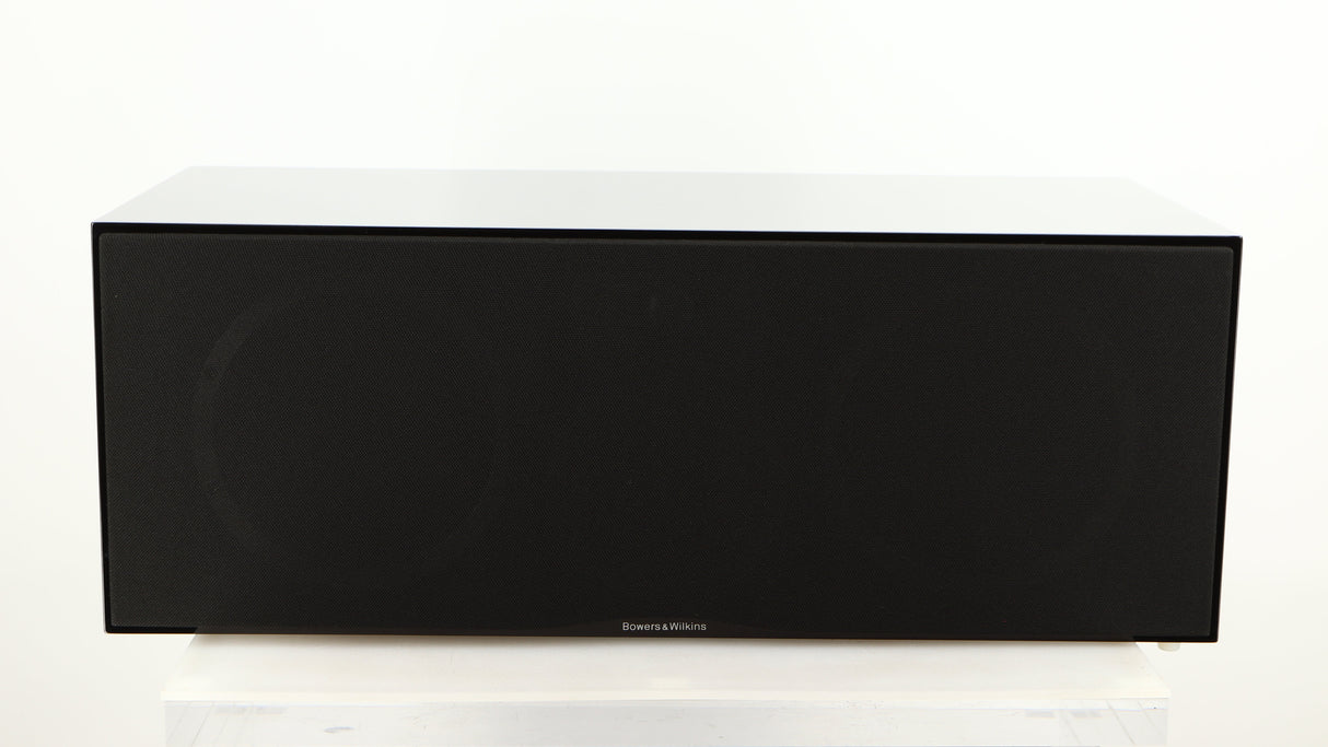 Front view of a used B&W CM Centre 2 Centre Speaker in a black gloss finish showing Grille