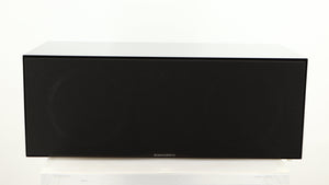 Front view of a used B&W CM Centre 2 Centre Speaker in a black gloss finish showing Grille