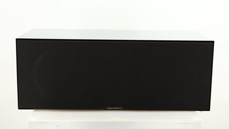 Front view of a used B&W CM Centre 2 Centre Speaker in a black gloss finish showing Grille