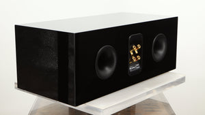 Rear right corner of a used B&W CM Centre 2 Centre Speaker in a black gloss finish