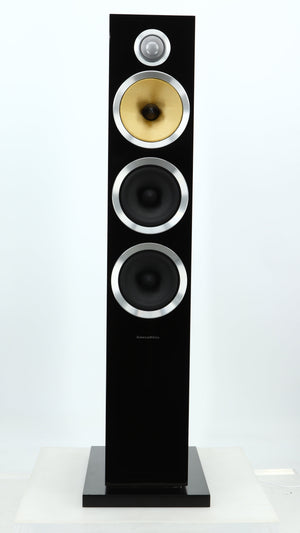 Front view of a used B&W CM8 S2 Floorstanding Speaker in a piano black finish