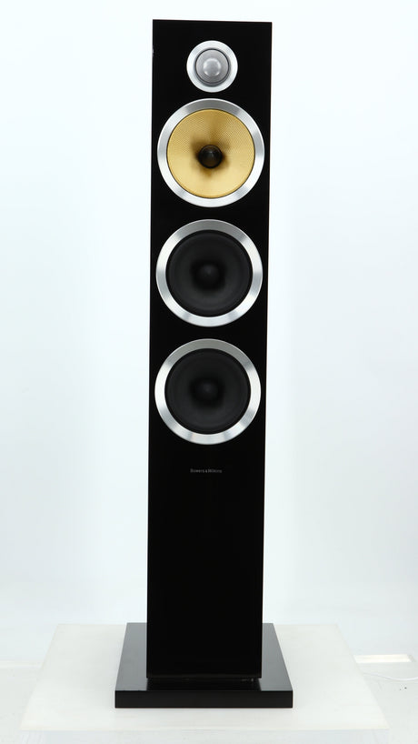 Front view of a used B&W CM8 S2 Floorstanding Speaker in a piano black finish