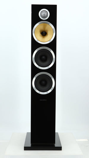 Front view of a used B&W CM8 S2 Floorstanding Speaker in a piano black finish