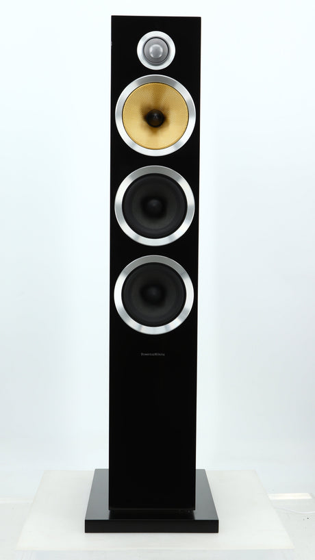 Front view of a used B&W CM8 S2 Floorstanding Speaker in a piano black finish