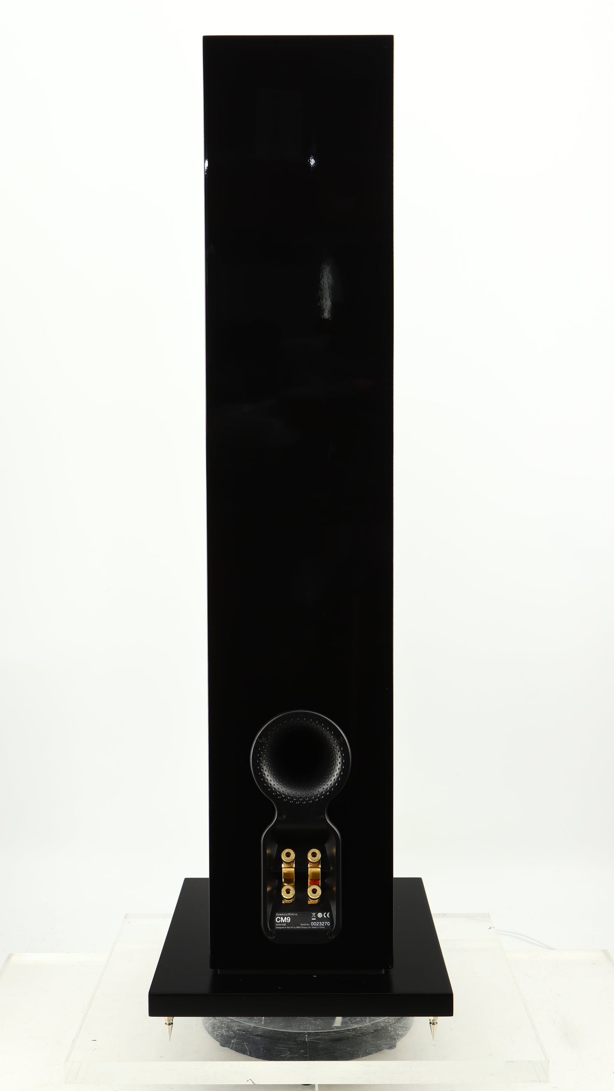 Rear view of a used B&W CM9 Floorstanding Speaker in a gloss black finish