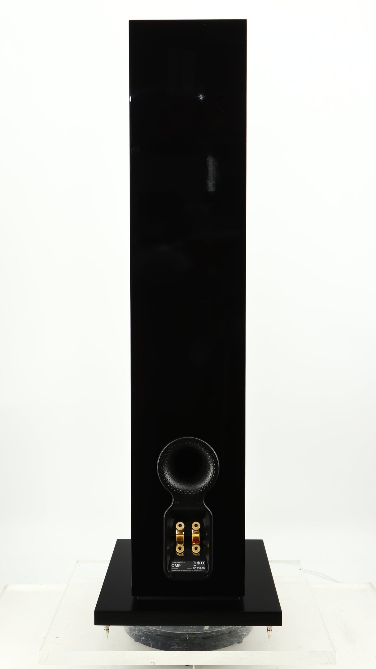 Rear view of a used B&W CM9 Floorstanding Speaker in a gloss black finish