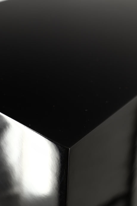 Close up of a used B&W CM9 S2 Floorstanding Speaker in a gloss black finish showing scratching on cabinet