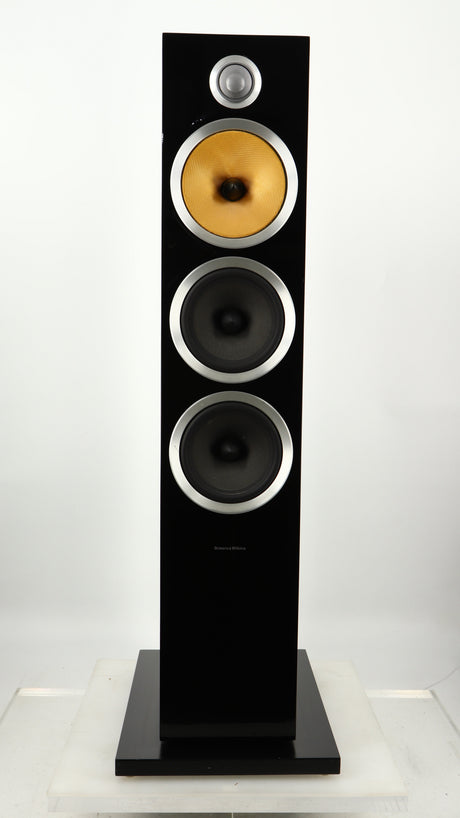 Front view of a used B&W CM9 S2 Floorstanding Speaker in a gloss black finish