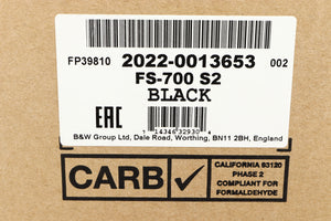 Close up of B&W FS700 S2 Speaker Stands in a black finish showing the serial number