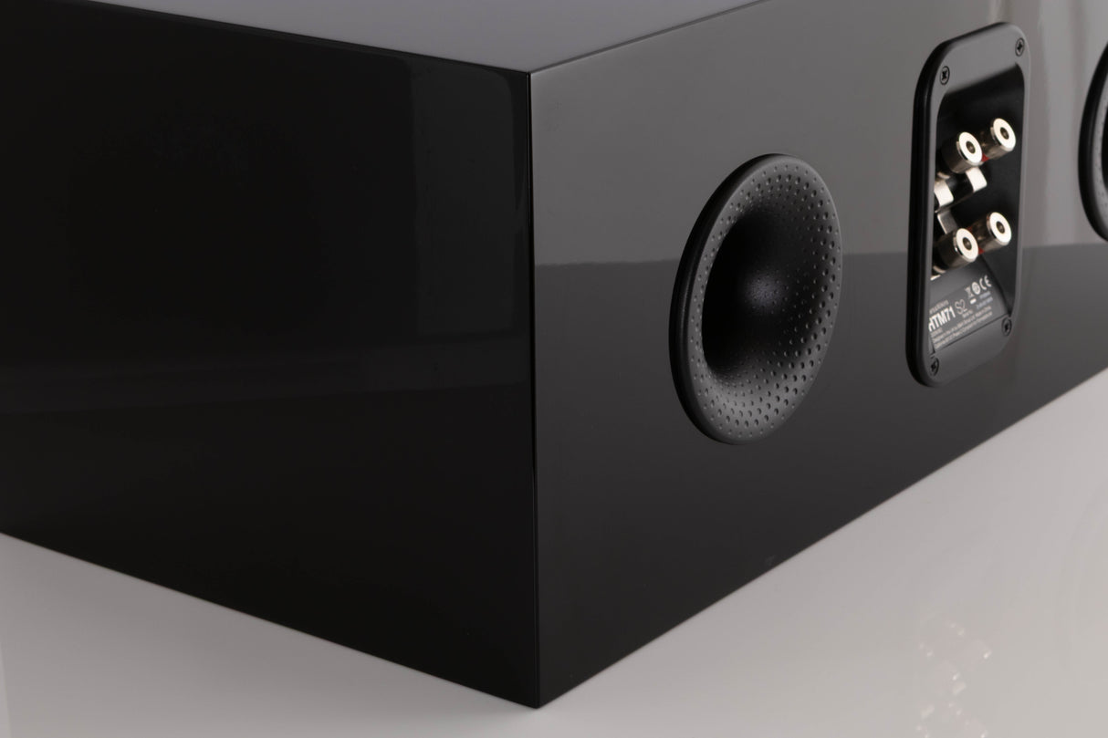 Rear right corner of a used B&W HTM 71 S2 Centre Speaker in a Black Gloss finish